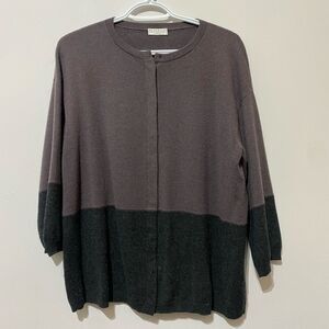 Brunello Cucinelli Two-Tone Brown and Black Cashmere Blend Cardigan